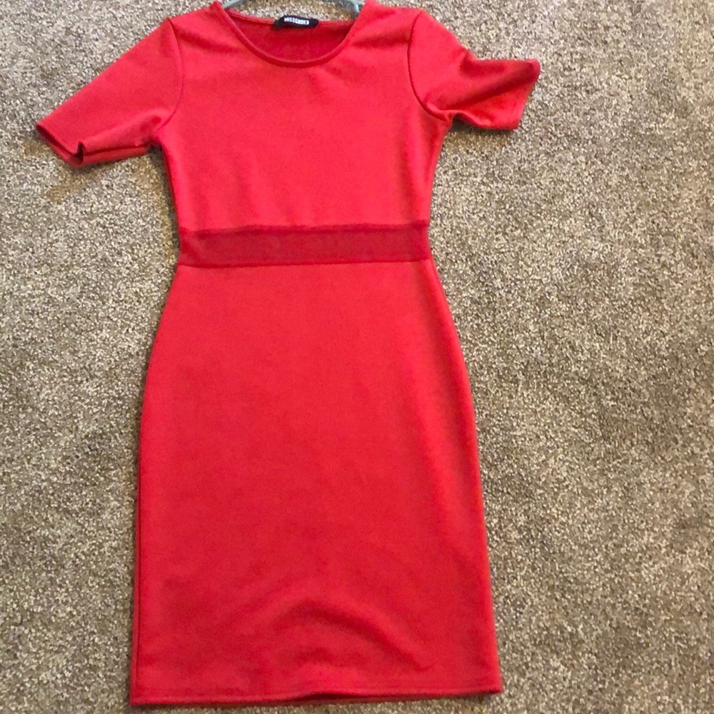 Red dress with mesh detail